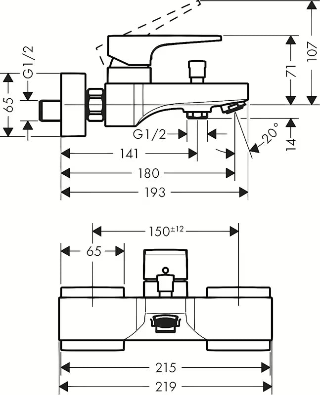 Kromirana jednoručna baterija miješalica za kadu hansgrohe Metropol za zid s preklopnikom između kade i tuša.