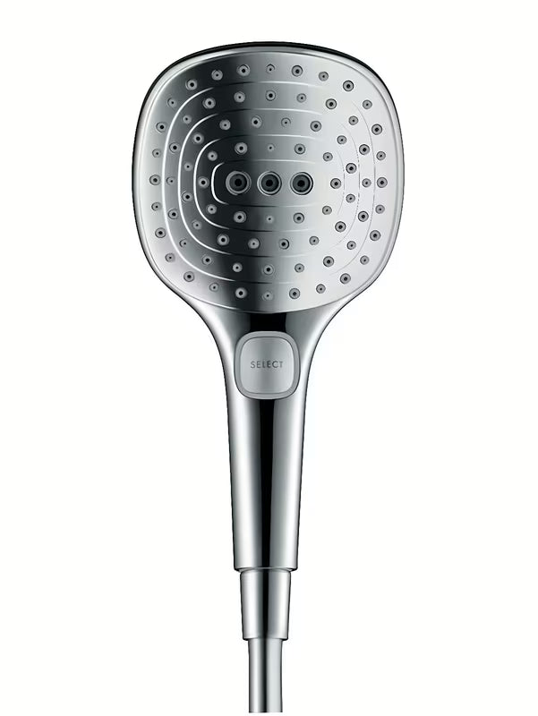 Ručna ručni tuš Hansgrohe Raindance Select E u izvedbi bijela/krom s tipkom Select