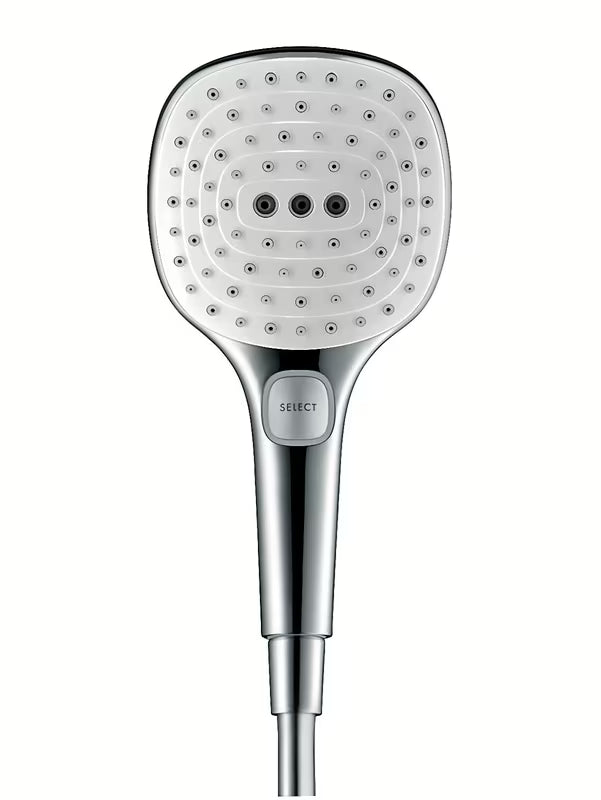 Ručna ručni tuš Hansgrohe Raindance Select E u izvedbi bijela/krom s tipkom Select