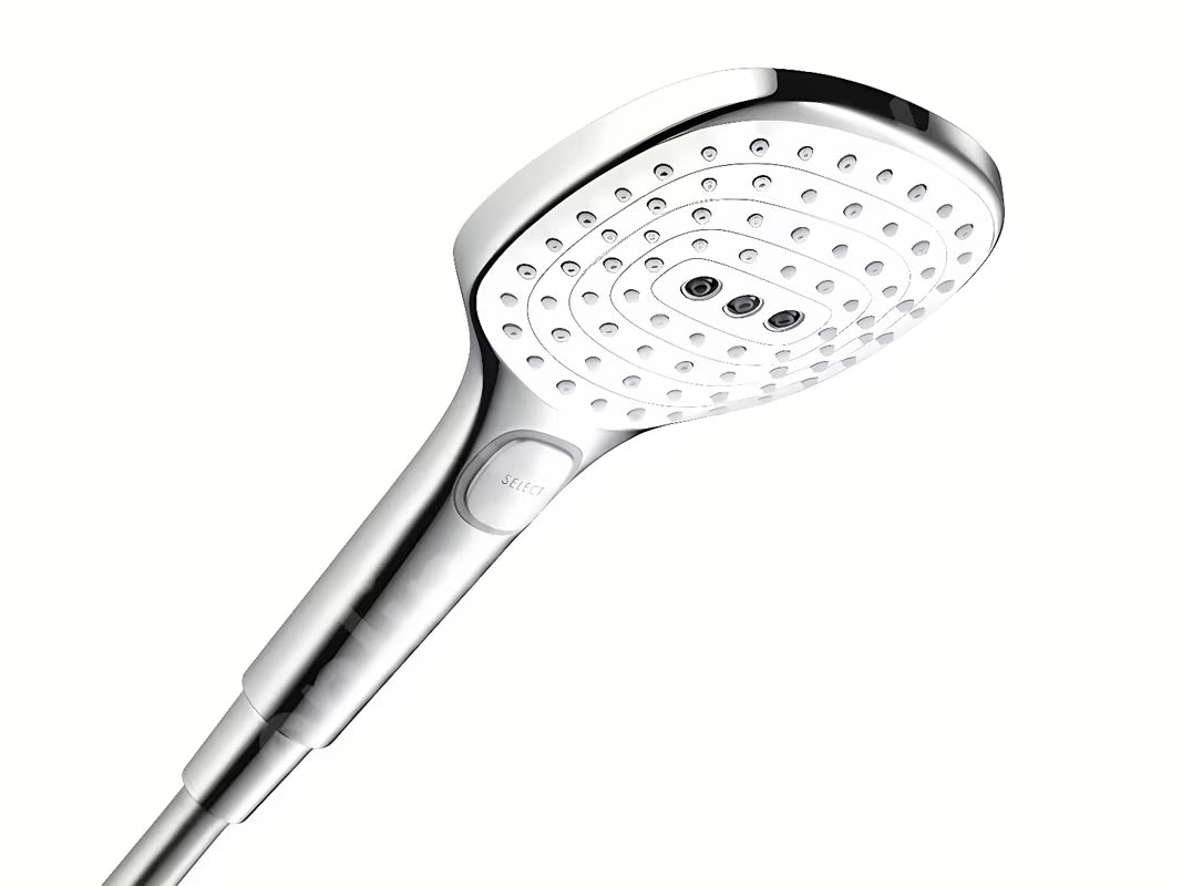 Ručni tuš Hansgrohe Raindance Select E bijela/krom s tipkom Select s tri mlaza