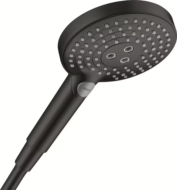 Crna mat ručna tuš slušalica Hansgrohe Raindance Select S tipkom Select s 3 mlaza