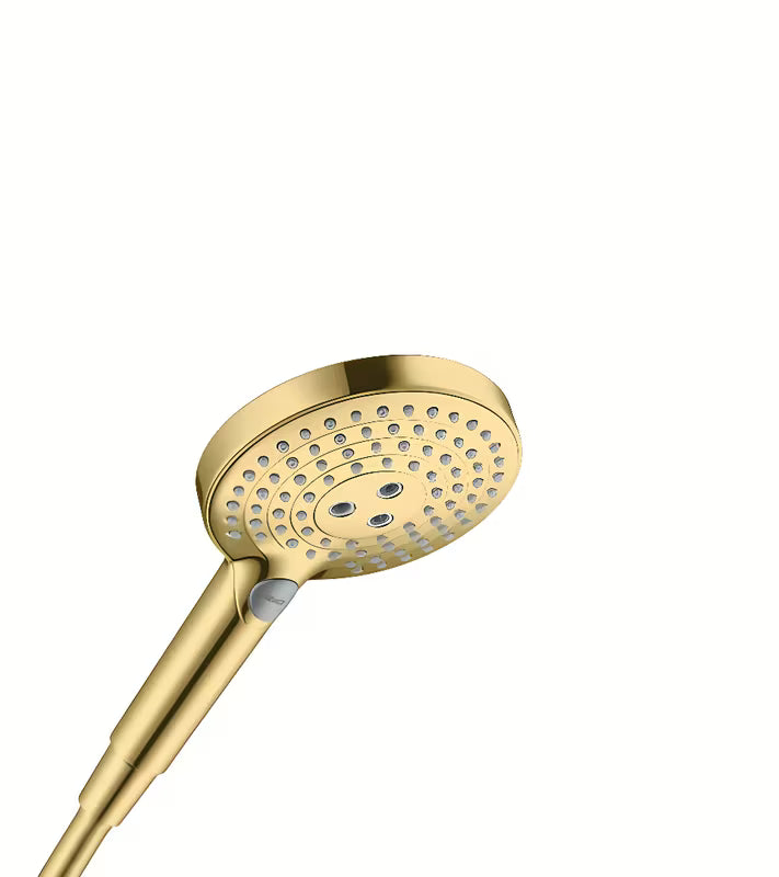 Ručni tuš Hansgrohe Raindance Select u sjajnoj zlatnoj izvedbi, promjer 125 mm, 3 mlaza i tipka Select