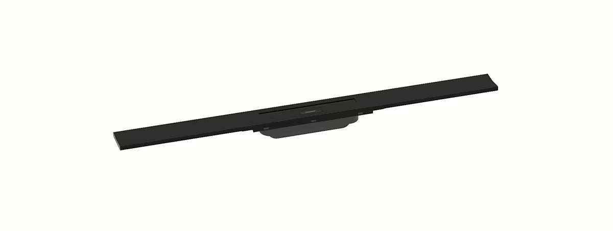 Tuš kanalica hansgrohe raindrain Flex 80 cm u mat crnoj boji s dizajnerskim pokrovom.