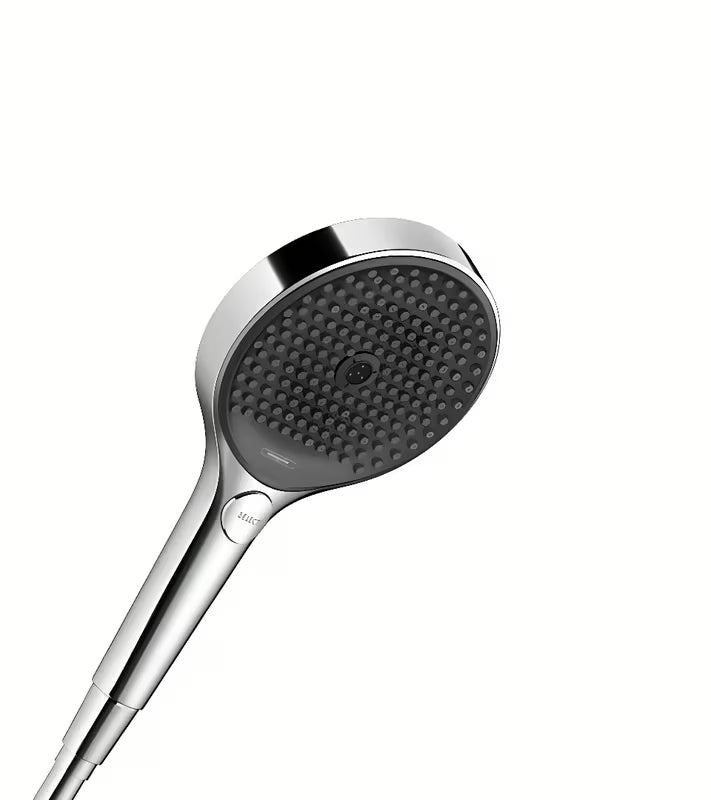 Ručni tuš hansgrohe Rainfinity 130 u krom izvedbi s antracitnom tuš pločom i tri vrste mlaza