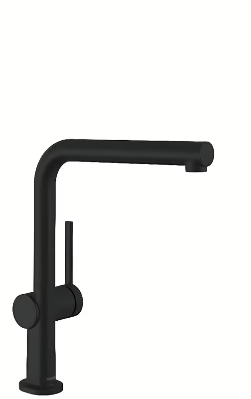 Mat crna jednoručna baterija miješalica za sudoper Hansgrohe Talis s sa zakretnim izljevom u obliku slova L