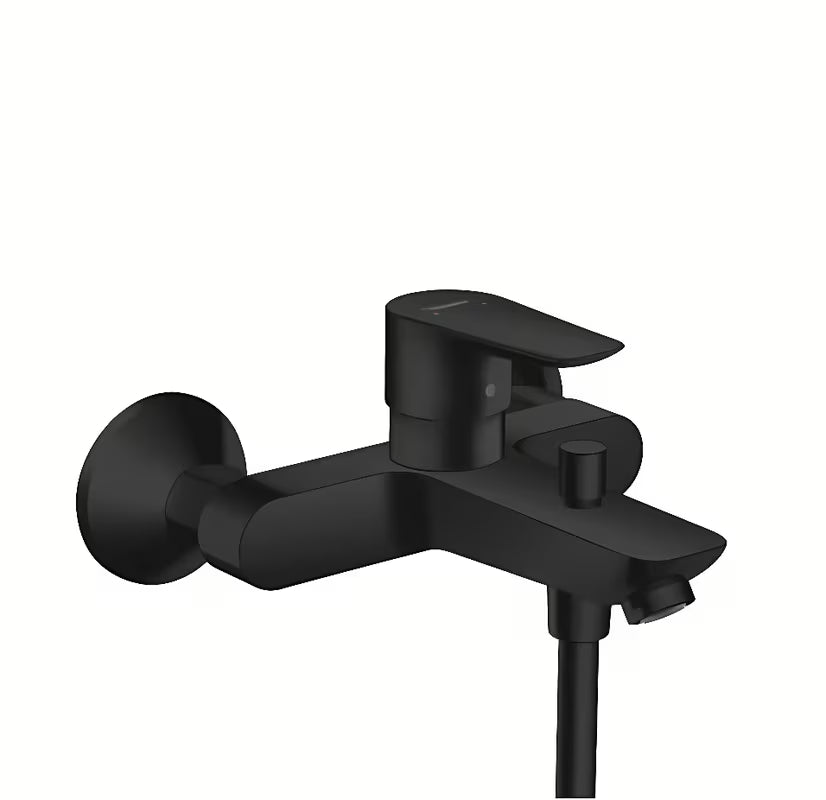 Hansgrohe Talis E zidna jednoručna baterija miješalica za kadu u mat crnoj boji s preklopnikom za tuš