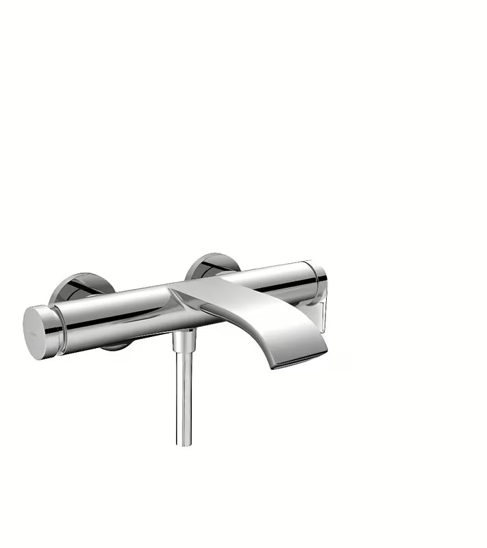 Zidna jednoručna baterija miješalica za kadu Hansgrohe Vivenis u krom izvedbi s tipkom Select.