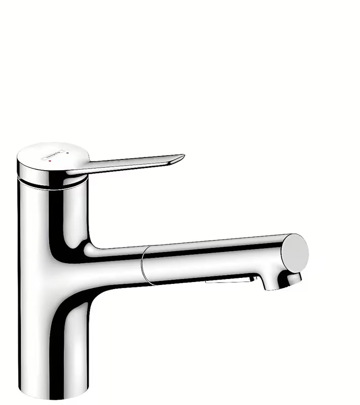 Kromirana miješalica za sudoper Hansgrohe Zesis s izvlačivim tušem i prebacivanjem između laminarnog i tuš mlaza.