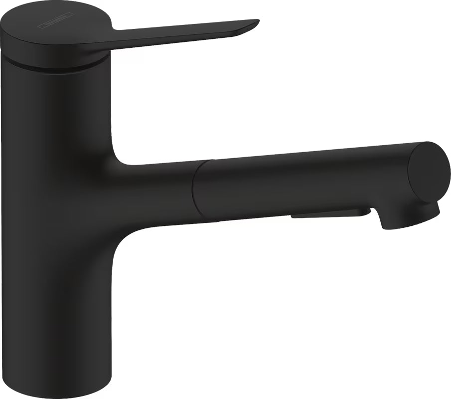 Hansgrohe Zesis M33 jednoručna baterija miješalica za sudoper s izvlačivim tušem u mat crnoj boji.