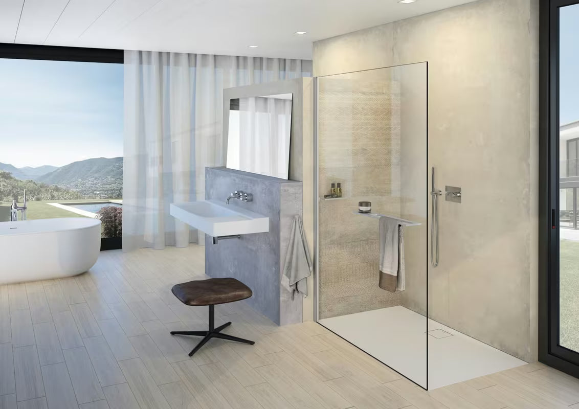 Bijela mat pravokutna tuš kada Hüppe easyflat 180x90 cm od lijevanog mramora s niskim profilom