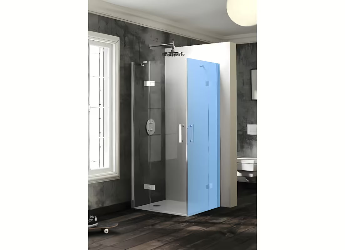 Hüppe SolvaPro krilna tuš vrata 80 cm sa zidnom letvicom u krom izvedbi, lijeva izvedba, staklo SandPlus.