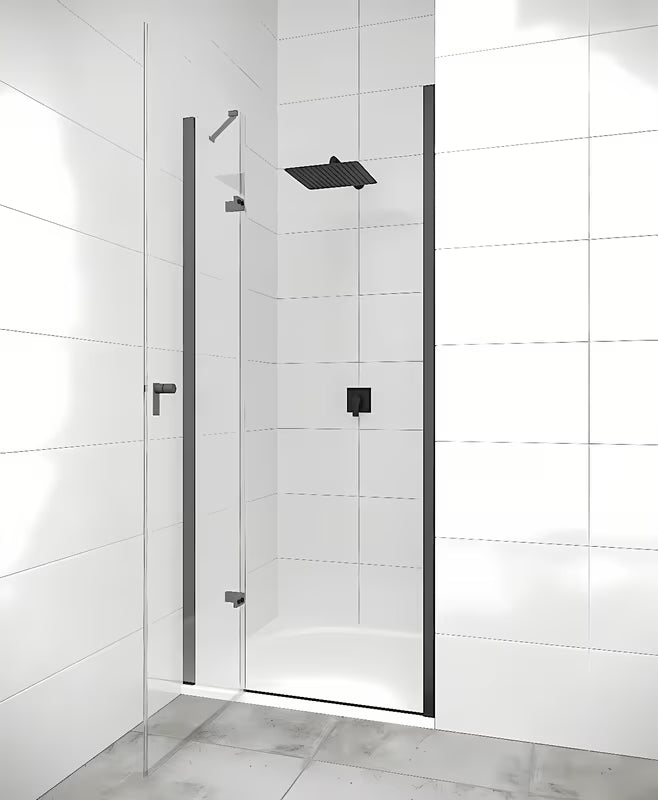 Bezokvirni tuš vrata Hüppe Strike New 120 cm s prozirnim staklom i crnim mat profilom