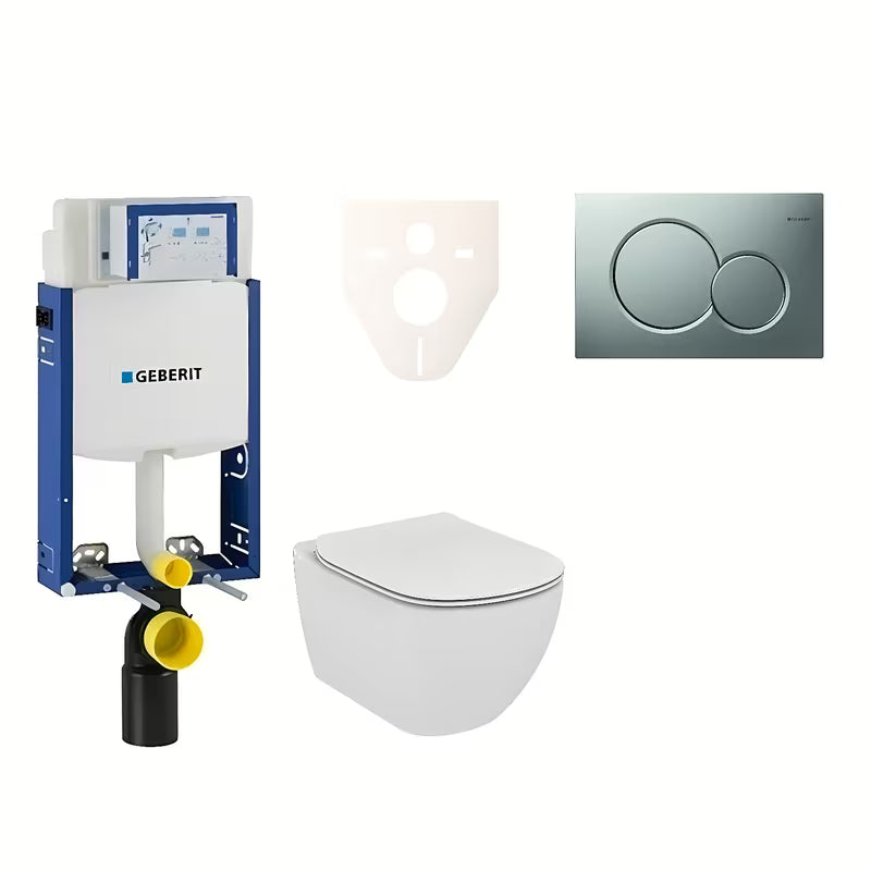 Viseći WC set Ideal Standard Tesi s modulom Geberit Kombifix i tipkom Sigma 01 mat krom