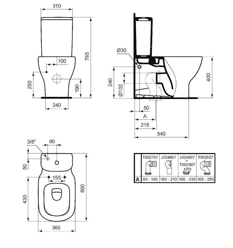 Bijeli keramički vodokotlić Ideal Standard Tesi pro WC kombi s dvokoličinskim ispiranjem DualFlush