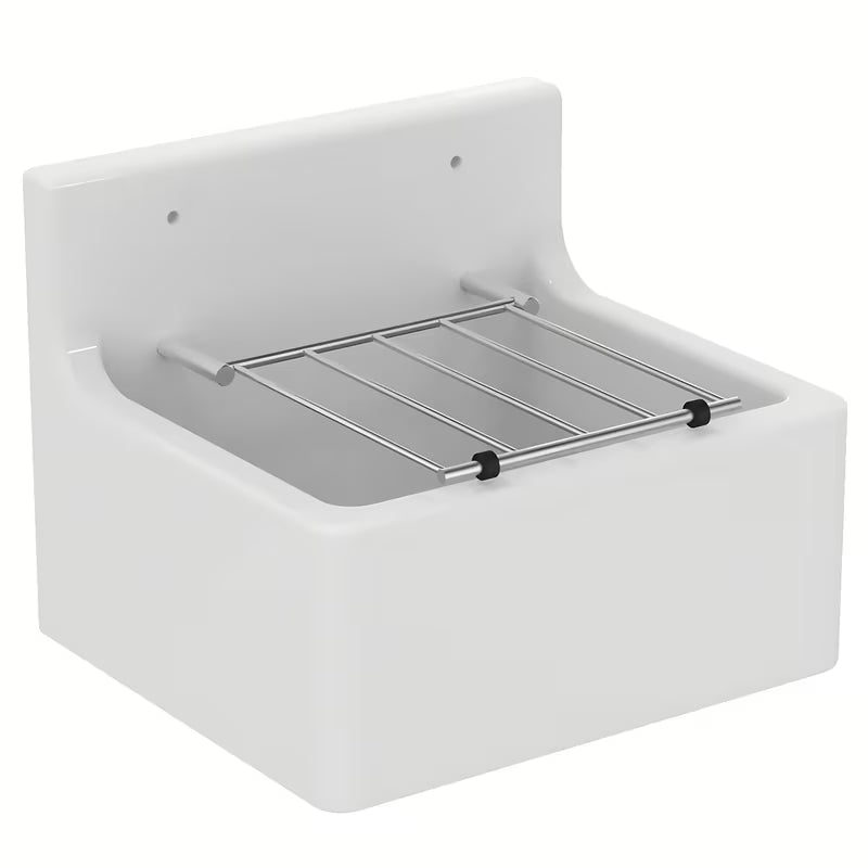 Bijela viseća servisni izljevnik Ideal Standard Service 45,5x38 cm s kromiranom rešetkom