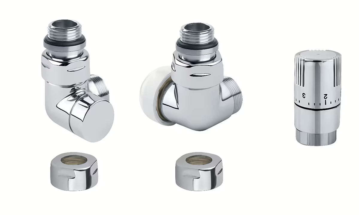 Isan Chrome termostatski kutni triaxial set u krom izvedbi pro desni priključak s termostatskom glavom