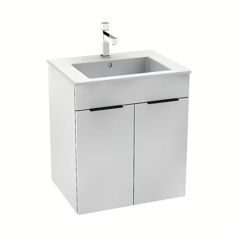 Bijeli viseća ormarić Jika Cube s keramičkim umivaonikom 54x43x60,7 cm sa soft Close