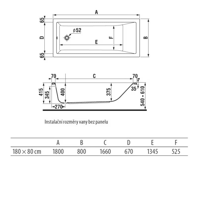 Pravokutna akrilna kada Jika Cubito 180x80 cm s modernim četvrtastim dizajnom