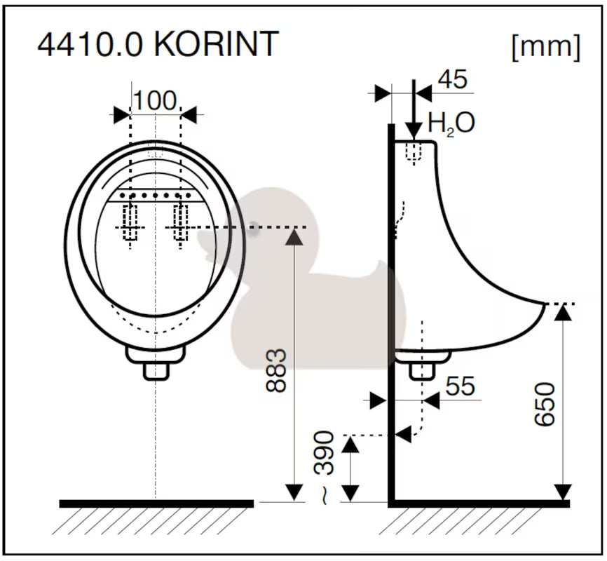 Bijeli pisoar Jika Korint pro vanjski dovod vode uključuje sifon