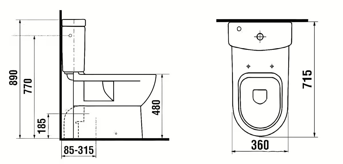 Bijela WC školjke WC školjka kombi Jika Mio s dubokim ispiranjem i odvodom Vario, bez vodokotlića i wc daske.