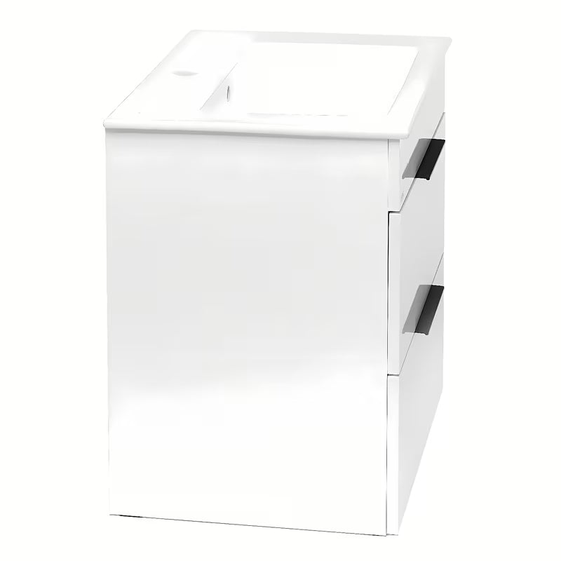 Bijeli viseća ormarić s keramičkim umivaonikom Jika Plan s ladicama s potpunim izvlačenjem