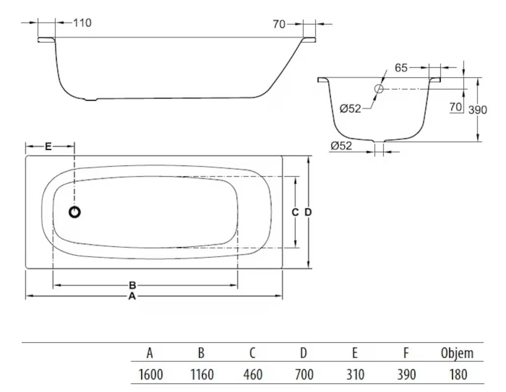 Pravokutna kada Jika Siena Plus 160x70 cm od emajliranog čelika, lijeva i desna orijentacija