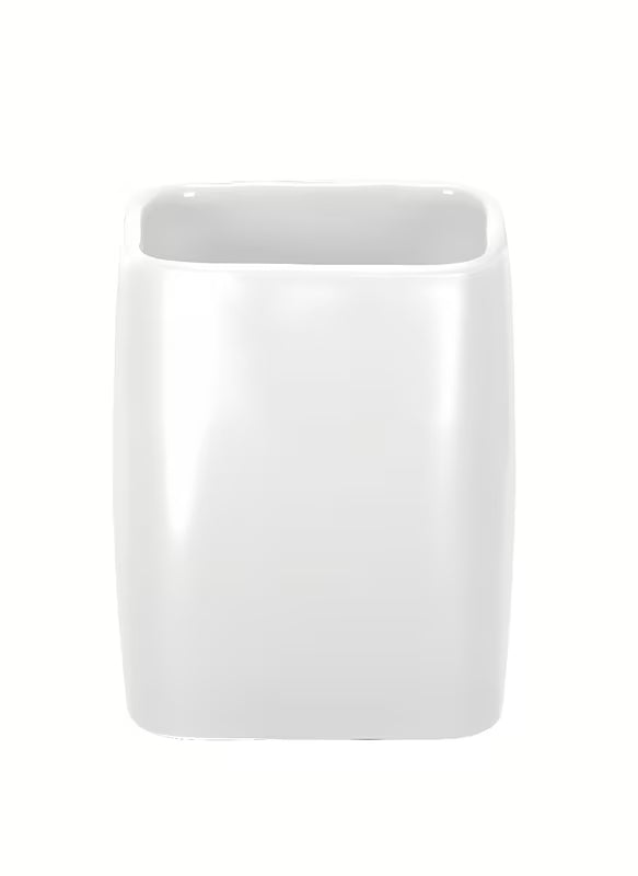 Bijeli samostojeći keramički držač četkica Kleine Wolke Cubic jednostavnog elegantnog dizajna.
