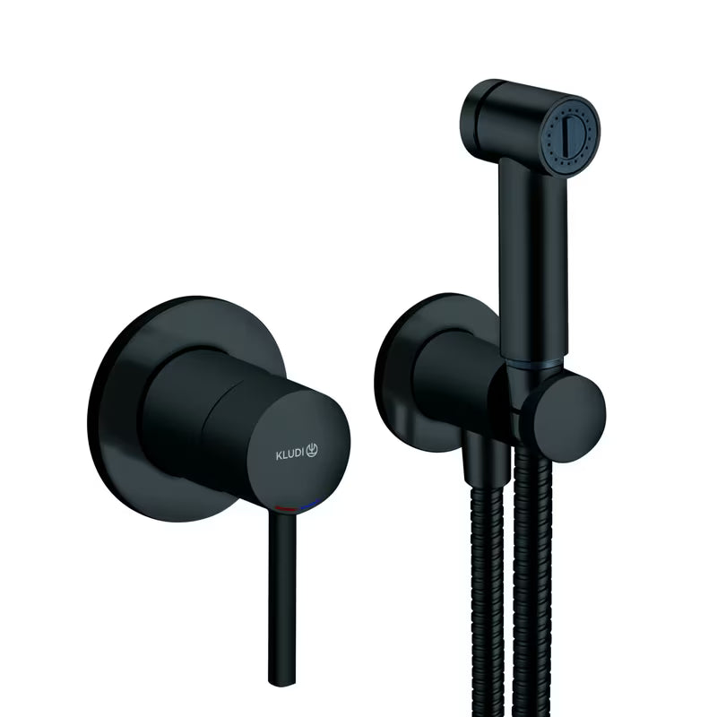 Kludi Bozz podžbukna miješalica za bide u crnoj mat boji s tušem i ručicom za upravljanje.