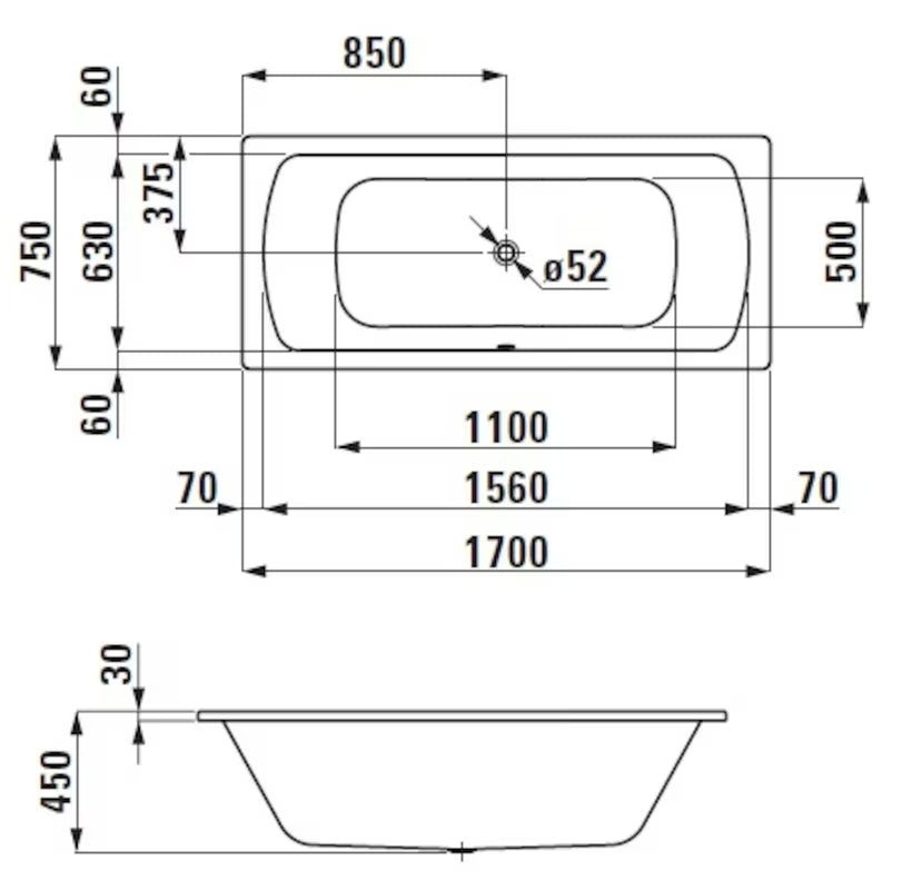 Pravokutna kada Laufen Bolsena 170x75 cm od emajliranog čelika sa zvučnom izolacijom