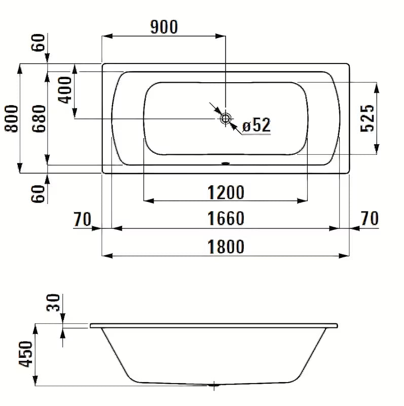 Pravokutna kada Laufen Bolsena 180x80 cm od emajliranog čelika sa zvučnom izolacijom i nogama