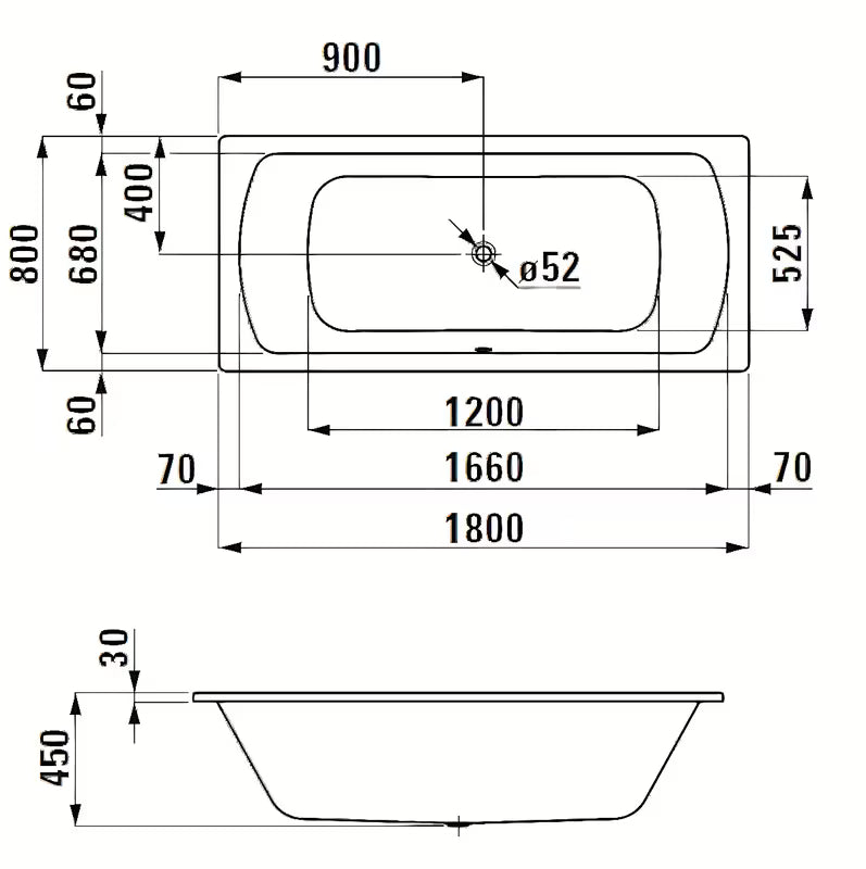 Pravokutna kada Laufen Bolsena 180x80 cm od emajliranog čelika sa zvučnom izolacijom i nogama