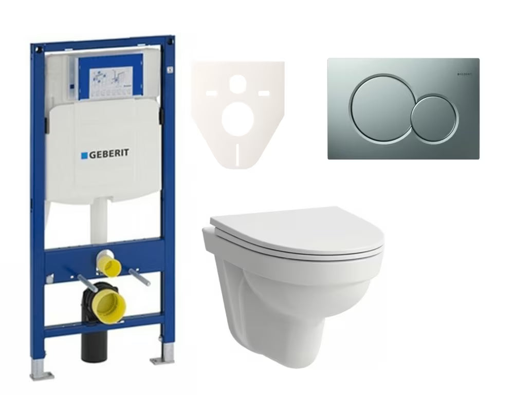 Viseći WC set Laufen Pro Nordic s modulom Geberit Duofix i tipkom za ispiranje u mat krom izvedbi.