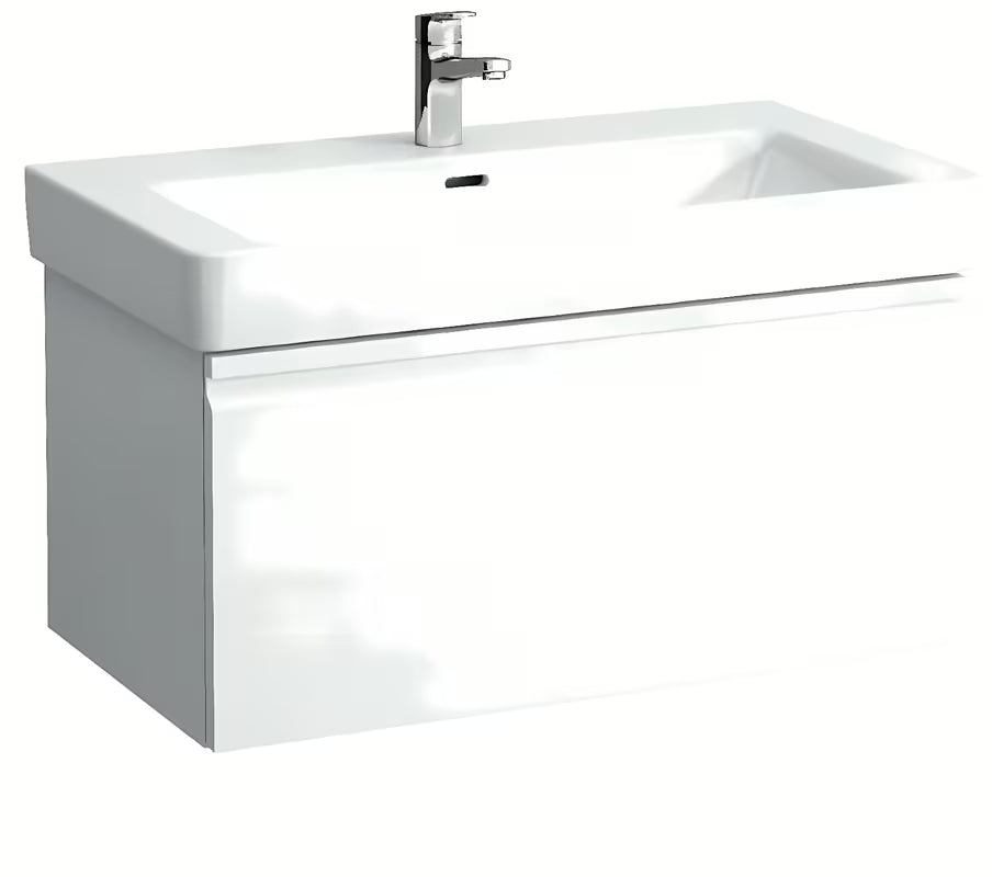 Umivaonik za Kupaonski Ormarić Laufen Pro S 85x46 cm od sjajne bijele keramike s otvorom pro slavinu u sredini.