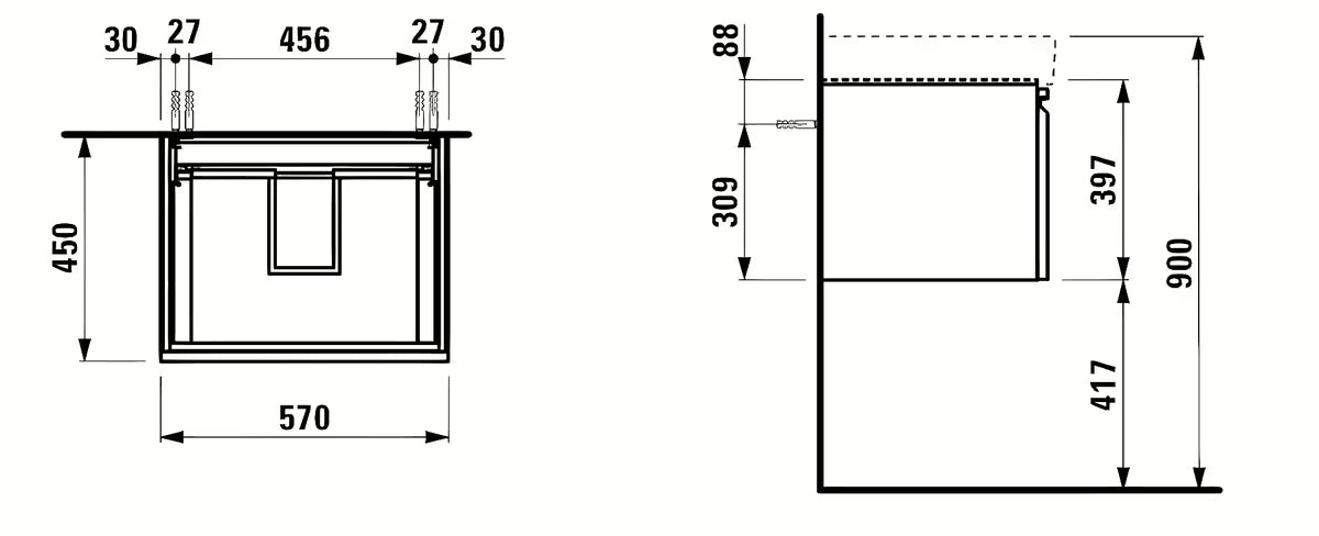 Viseća ormarić ispod umivaonika Laufen Pro S bijela sa sjajnom površinom 57x45x39 cm