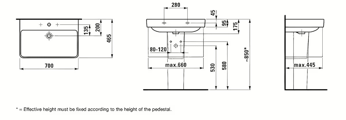 Bijeli viseće keramički umivaonik Laufen Pro S 70x46,5 cm s otvorom pro za slavinu u sredini