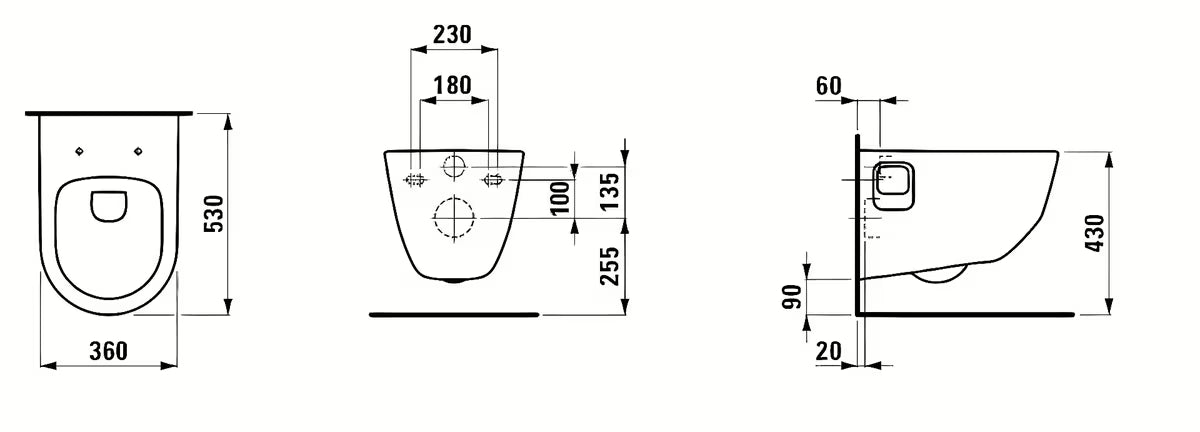 Bijeli viseća WC školjka Laufen Pro bez sustava za ispiranje sa stražnjim odvodom