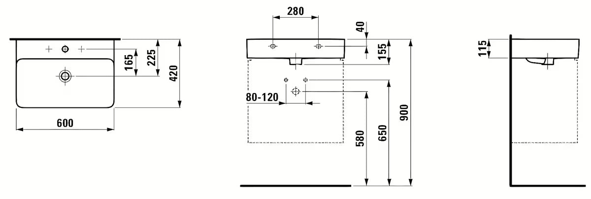 Bijeli keramički viseći umivaonik Laufen Val 60×42 cm s otvorom pro slavinu u sredini.