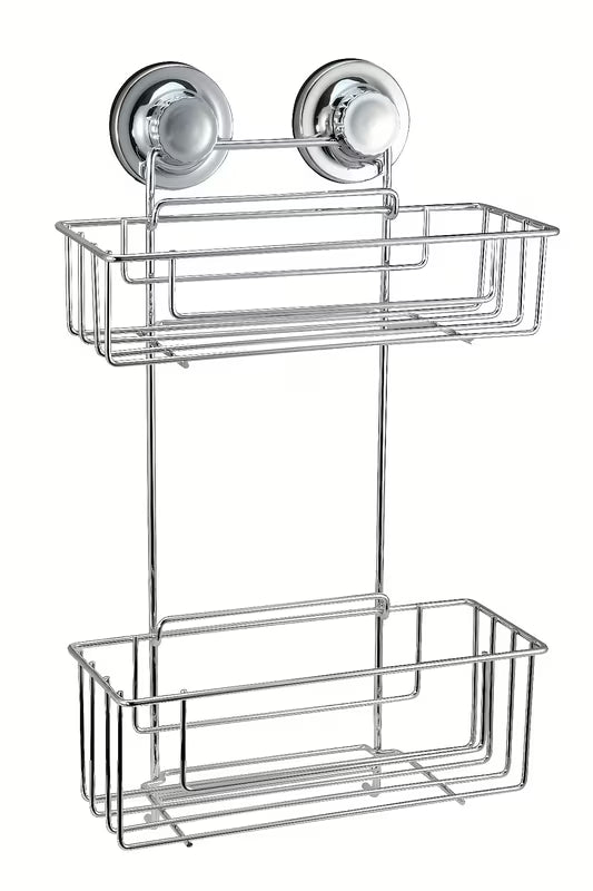 Dvoetažna zidna polica Multi Ecoloc u kromu s vakuumskom čašicom pro montaža bez bušenja.