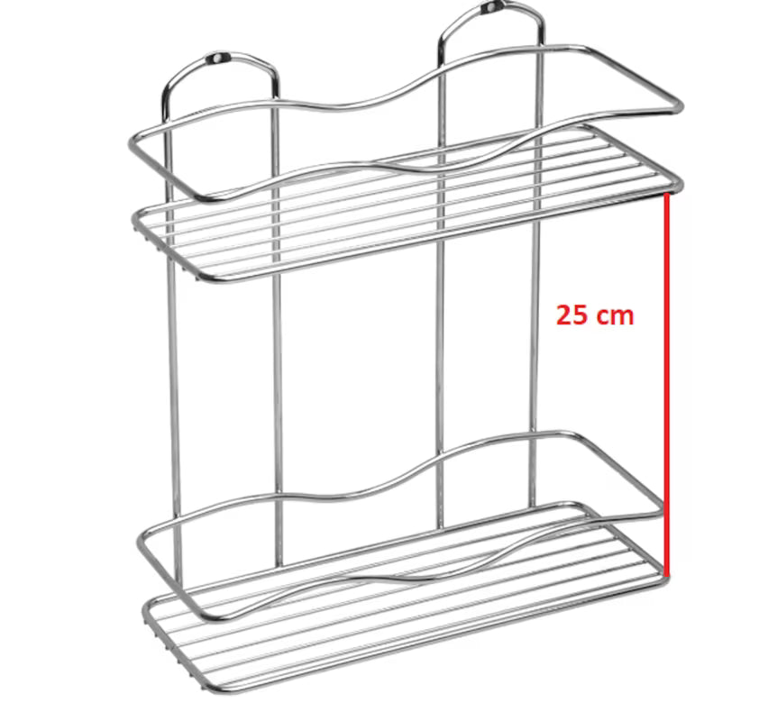 Elegantna zidna dvokatna kromirana polica za kupaonicu, za kozmetiku.