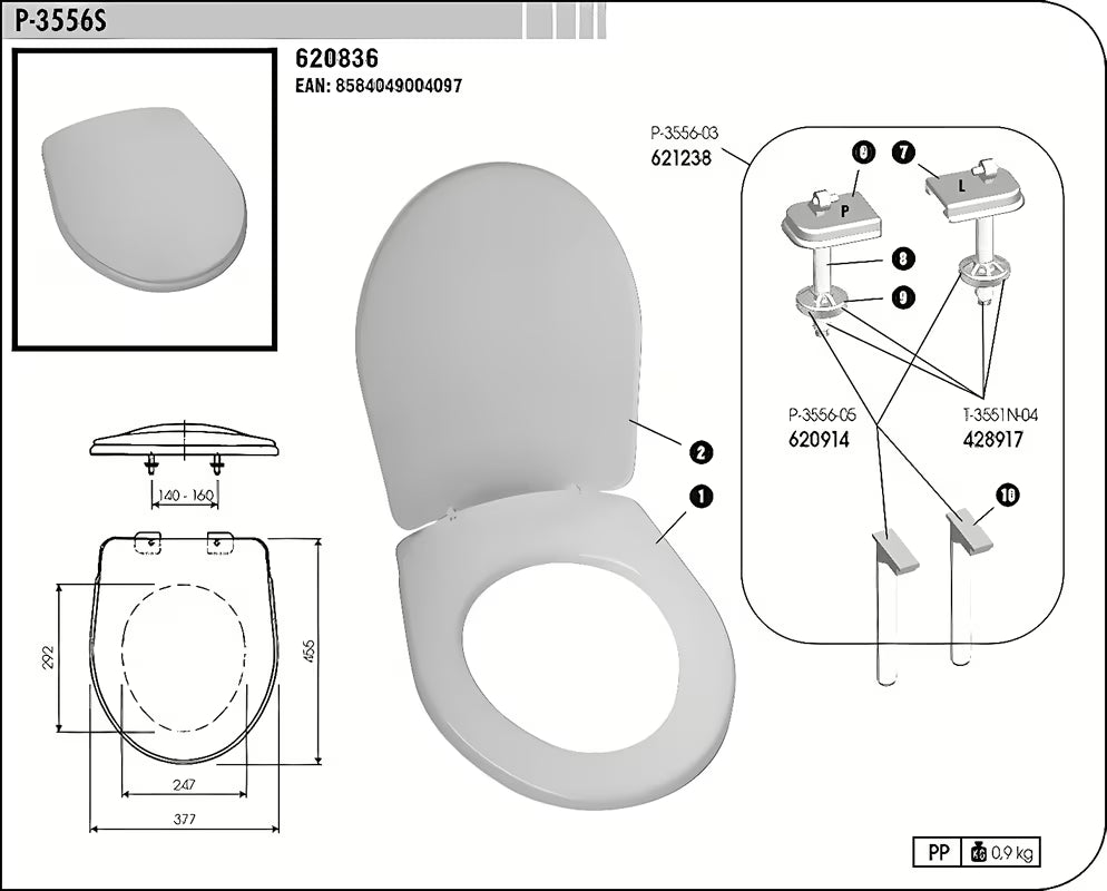 Bijela univerzalna WC daska Multi od termoplasta s plastičnim šarkama i skrivenim pričvršćenjem