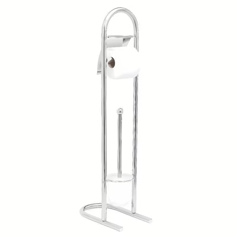 Samostojeći ČETKA za Wc s držačem za toaletni papir od nehrđajućeg čelika u krom izgledu.