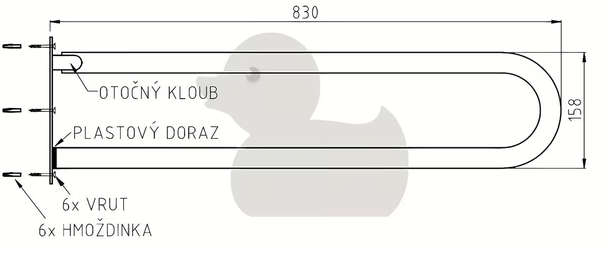 Bijelo sklopive pomoćno ručka za kupaonicu, za montažu na zid