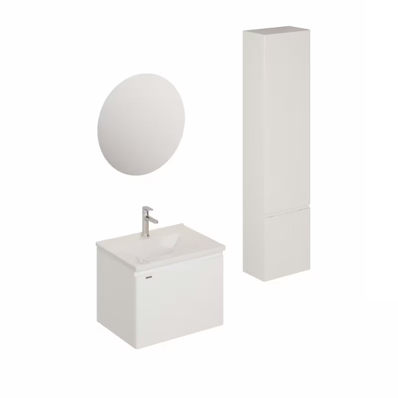 Kupaonski set Naturel Ancona u bijelom dekoru s keramičkim umivaonikom, slavinom i LED ogledalom