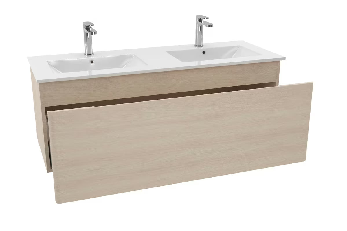 Ormarić Naturel Ancona s keramičkim dvostrukim umivaonikom 120x46 cm u dekoru akacije