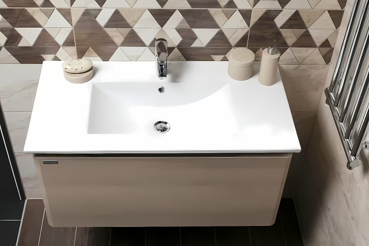 Viseća kupaonski ormarić s keramičkim umivaonikom Naturel Ancona u dekoru akacije 60 x 45 x 46 cm.