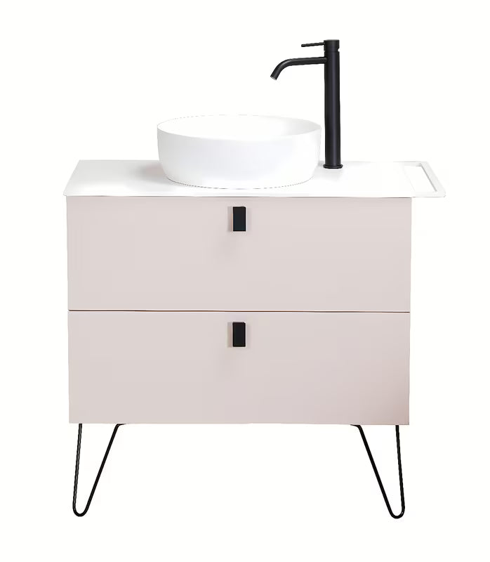 Naturel Art Deco ormarić ispod umivaonika na ploču u boji rose beige s crnim mat akcentima