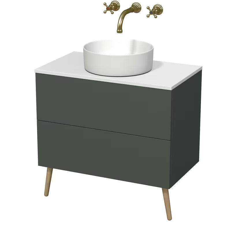 Viseća ormarić ispod umivaonika Naturel Boho u mat sivo-zelenoj boji, dimenzija 80x76,1x45,5 cm.