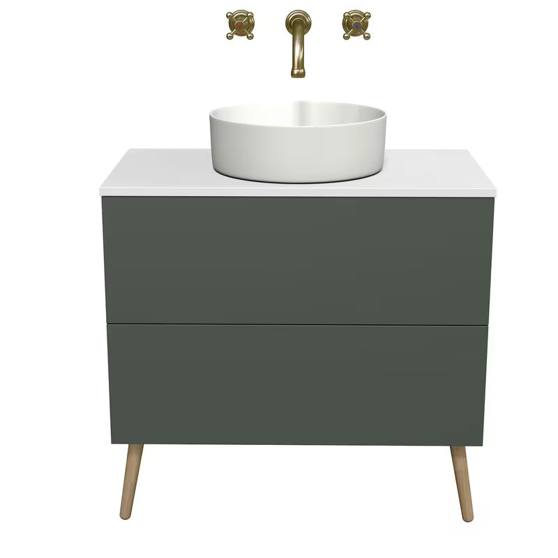 Viseća ormarić ispod umivaonika Naturel Boho u mat sivo-zelenoj boji, dimenzija 80x76,1x45,5 cm.