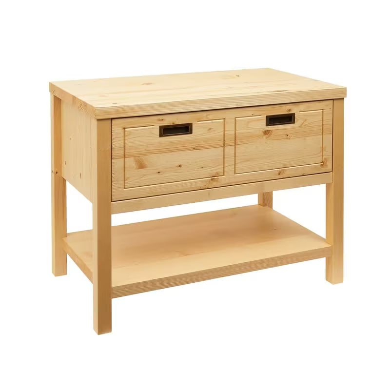 Smeđi stojeći ormarić ispod umivaonika Naturel Country od masivnog smrekovog drva s velikom ladicom.