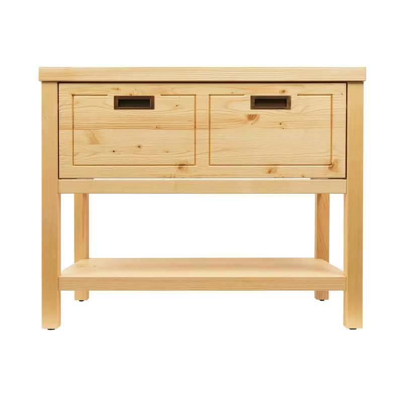 Smeđa stojeći ormarić ispod umivaonika Naturel Country od masivne smrekovine s velikom ladicom.